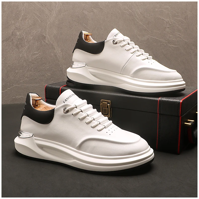 New Fashion 2023 Brand Designer Men's White Thick Bottom Lace Up Flats