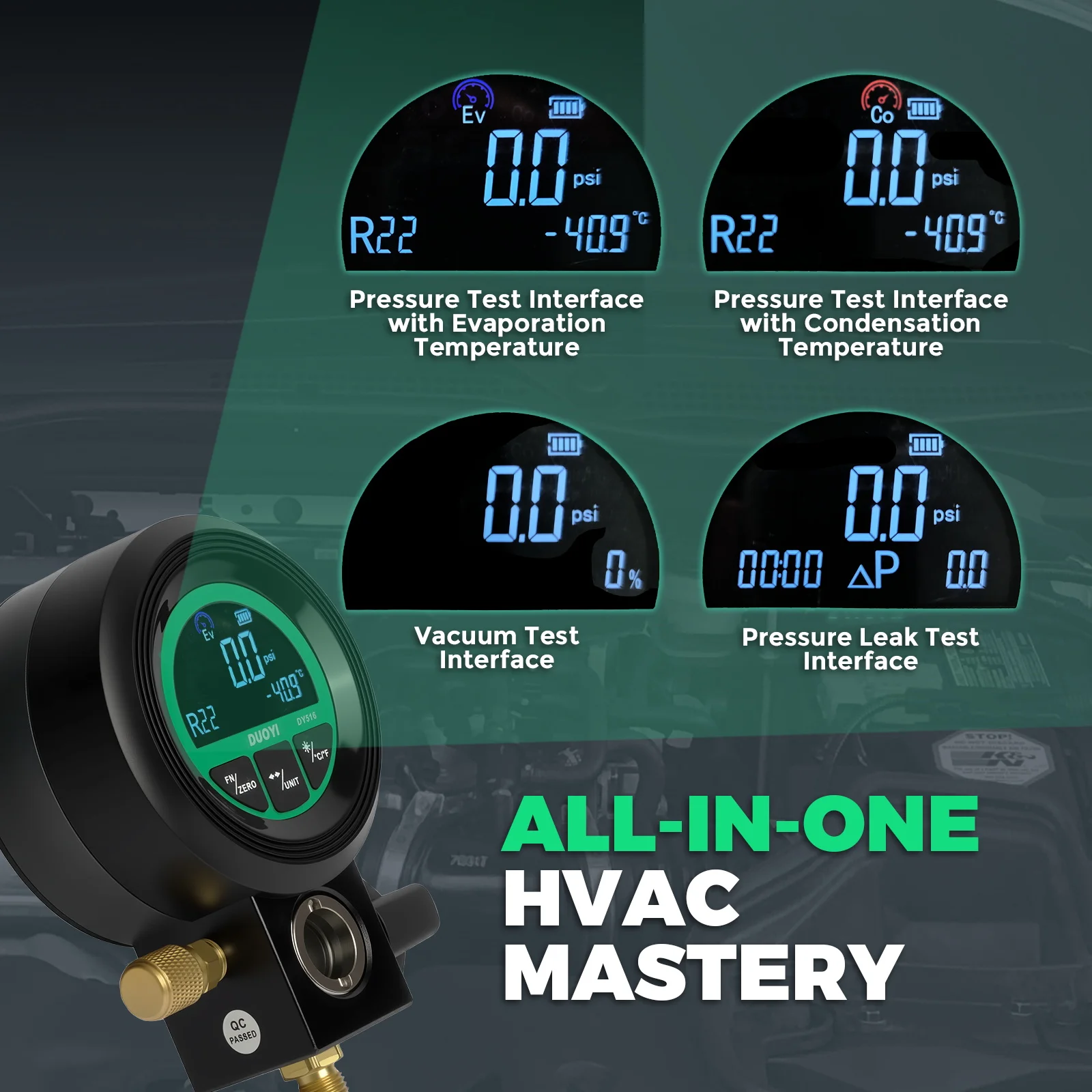 DUOYI DY516 디지털 HVAC 매니폴드 게이지 불소화 측정기 냉매 진공 압력 측정 도구