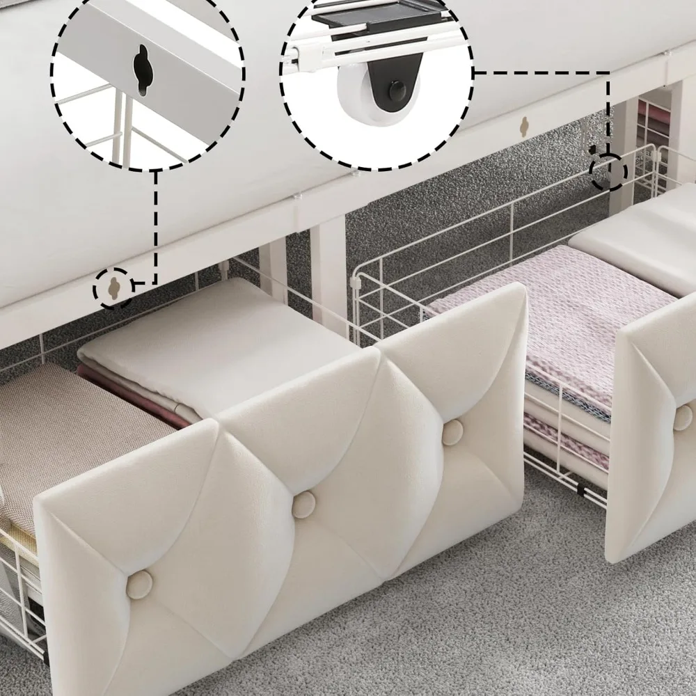 Queen Upholstered Canopy Bed Frame with 2 Drawers and Button Tufted Headboard, 4 Removable Posts, Queen Bed Frame 6