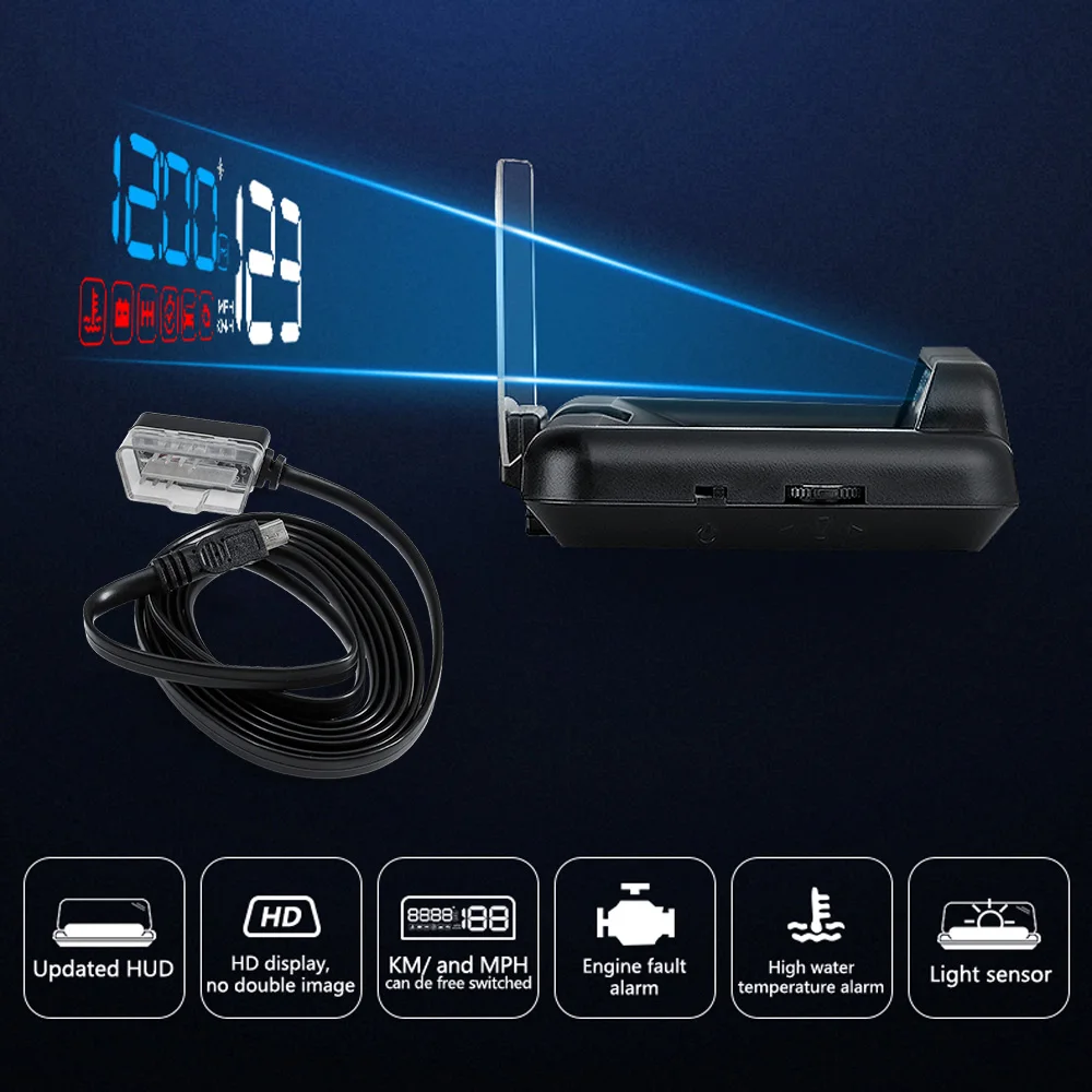 C500 Auto OBD2 HUD Display Digitale Temperatura Acqua Velocità Turbo RPM Misuratore EOBD Computer di Bordo Intelligente GPS T900 Parabrezza Per Tutte le Auto - Image 4