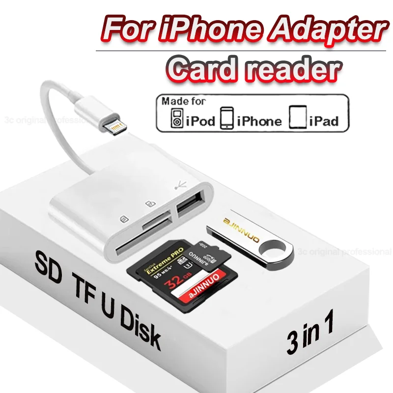 SD Card Reader,3in1 Memory Card Reader for iPhone/iPad,USB C and USB A  Devices