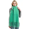 Autumn and Winter Warm Solid Colour Shawl for Women Long Tassel Rough Beard Grass Green Thickened 26 Colours Scarf 1