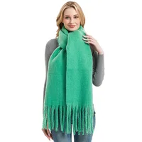 Autumn and Winter Warm Solid Colour Shawl for Women Long Tassel Rough Beard Grass Green Thickened 26 Colours Scarf 1