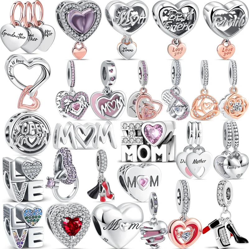 100% 925 Sterling Silver Mom Pendant Forever Love Heart Beads Fit Original Pandora Charms Bracelet DIY Jewelry Mother's Day Gift 100% 925 sterling silver mom pendant forever love heart beads fit original pandora charms bracelet diy jewelry mother s day gift