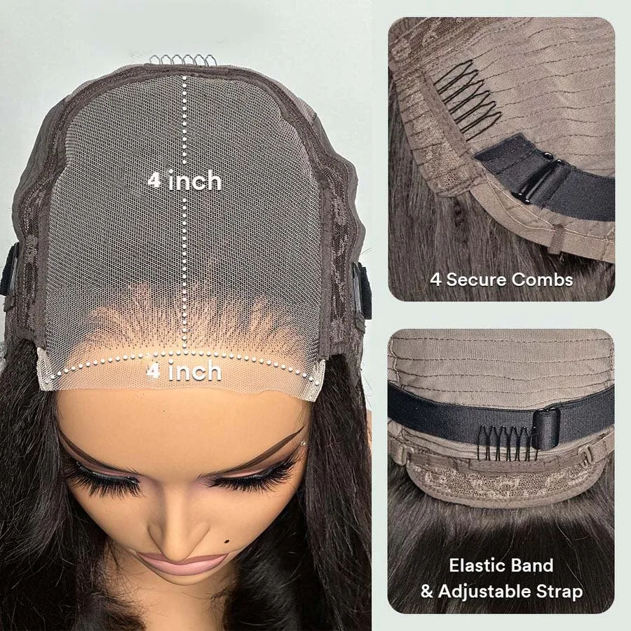 Wear to Go Glueless Yaki Straight Human Wigs 7x5 Lace Closure Wig Inspired Layers With Curtain Bang 34 Inches Pre Cut Lace Wigs