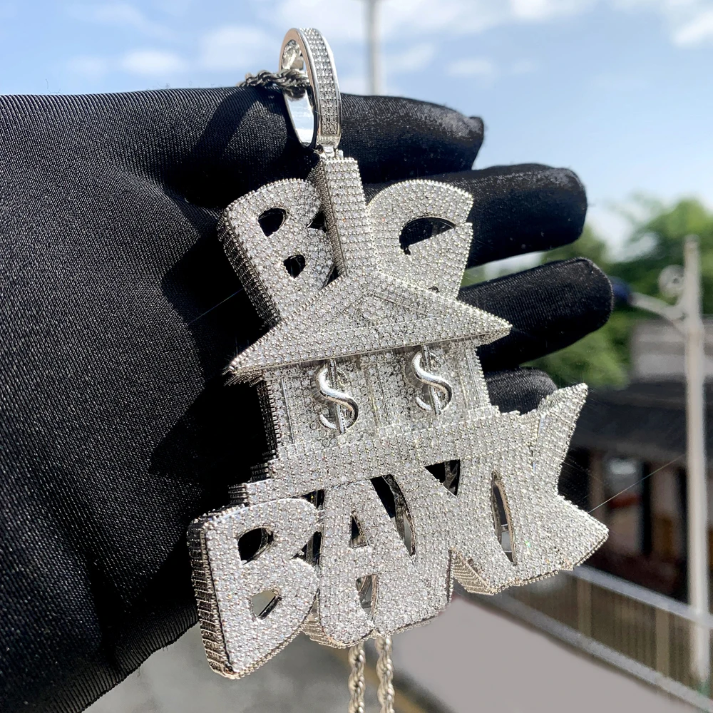 

New Iced Out Bling Heavy Chunky Big CZ Letter Bank Pendant Necklace Zirconia Dollar Symbol Charm Men Hip Hop Jewelry