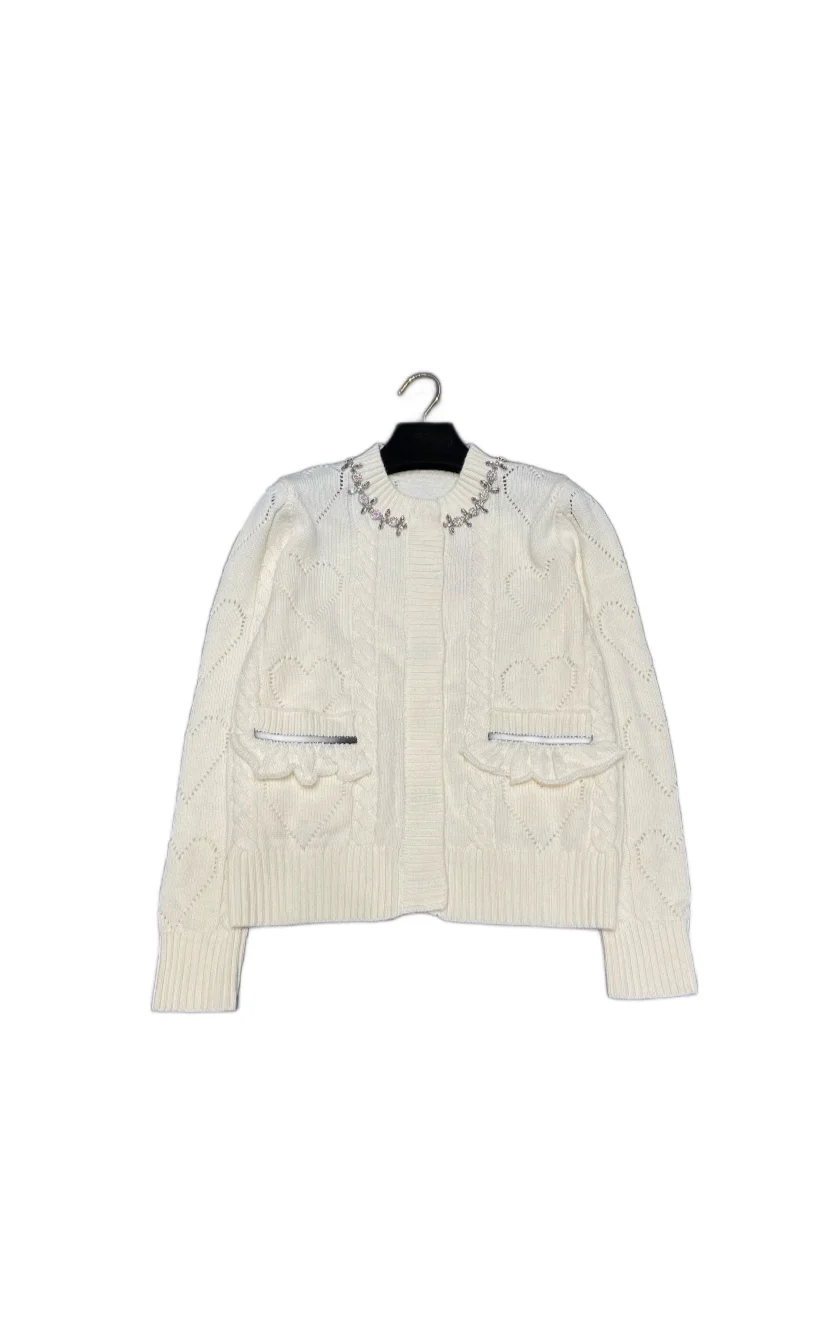 

Knitted cardigan crewneck mid-length slim-fit version solid color single-breasted design comfortable 2023 autumn/winter model