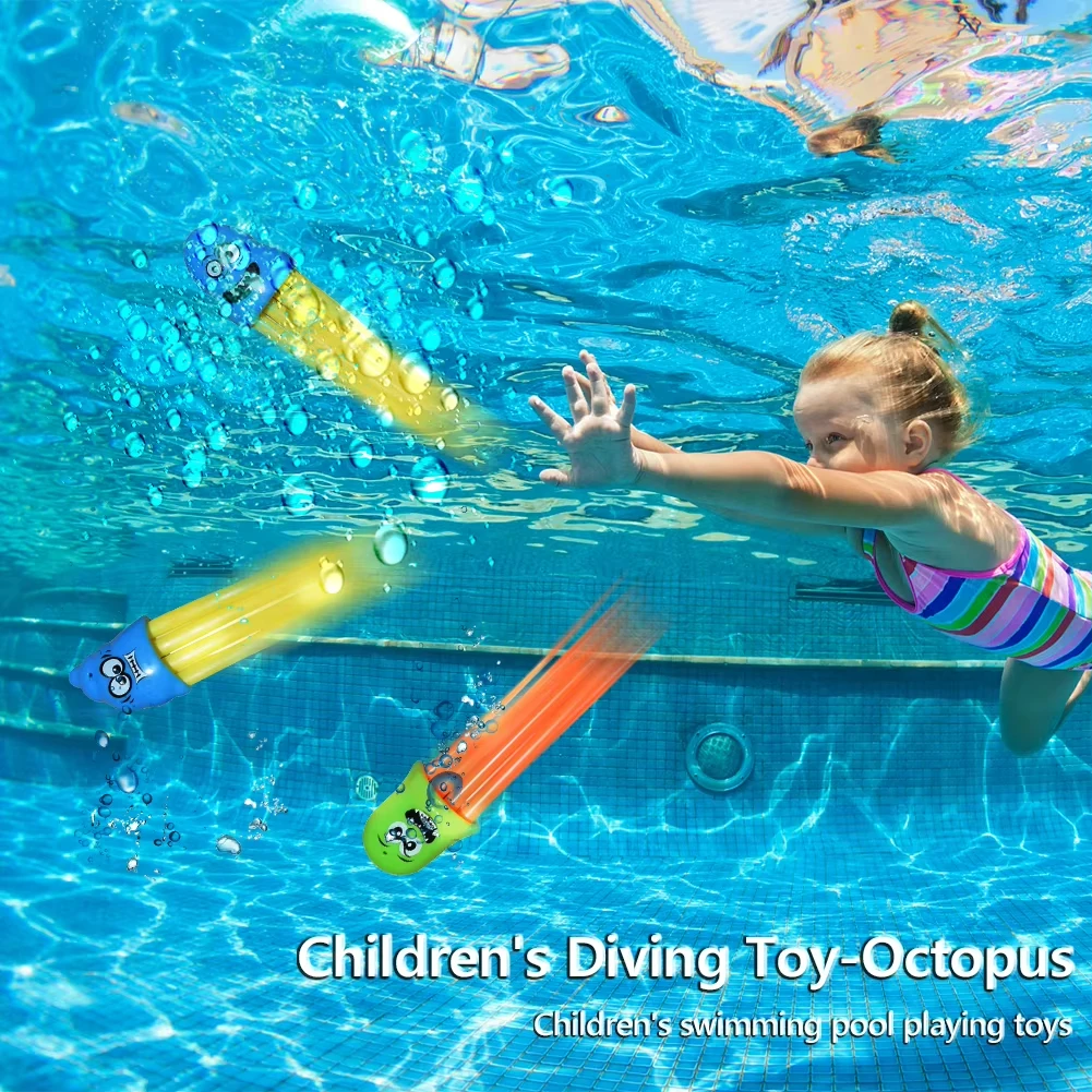 6pcs Kids Plants Toy Sports Swimming Pool Octopus Shape Diving Training Toys Random Color Children Summer Play Gifts