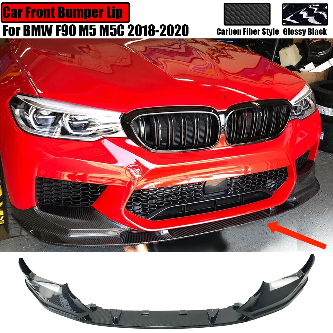 

Борт на передний бампер автомобиля, глянцевый черный спойлер из углеродного волокна, боковой разветвитель, диффузор, защитная накладка для BMW F90 M5 M5C 2018-2020