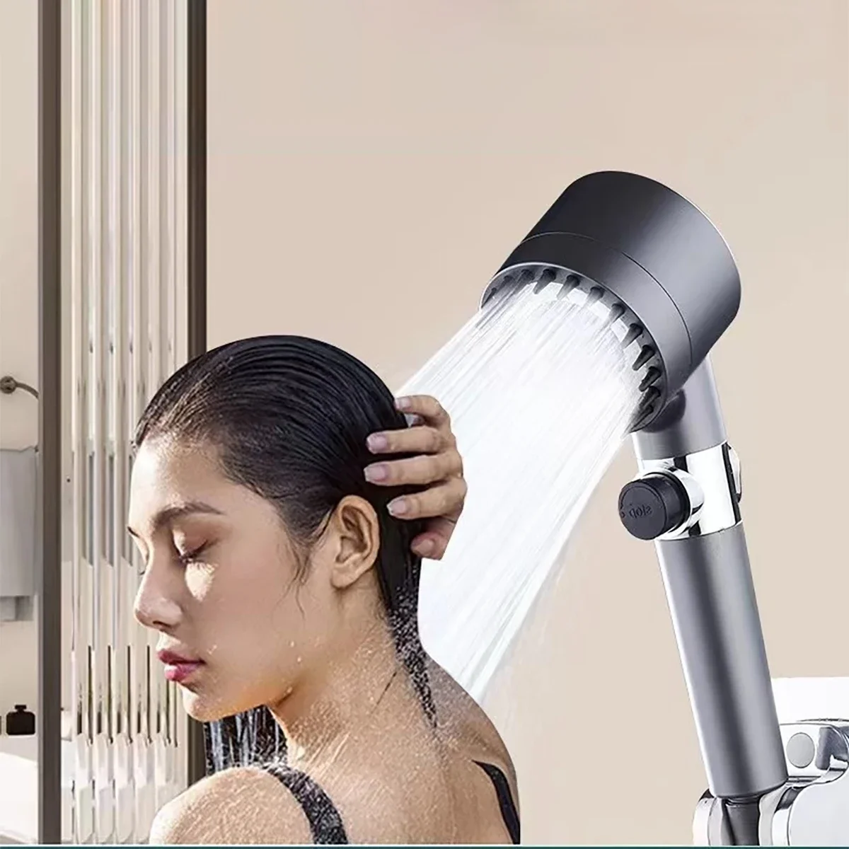3 Modes Massage Shower Head with Silicone Brush Detachable Spray Gun Mode Handheld High Pressure Bathroom Showerhead with Filter