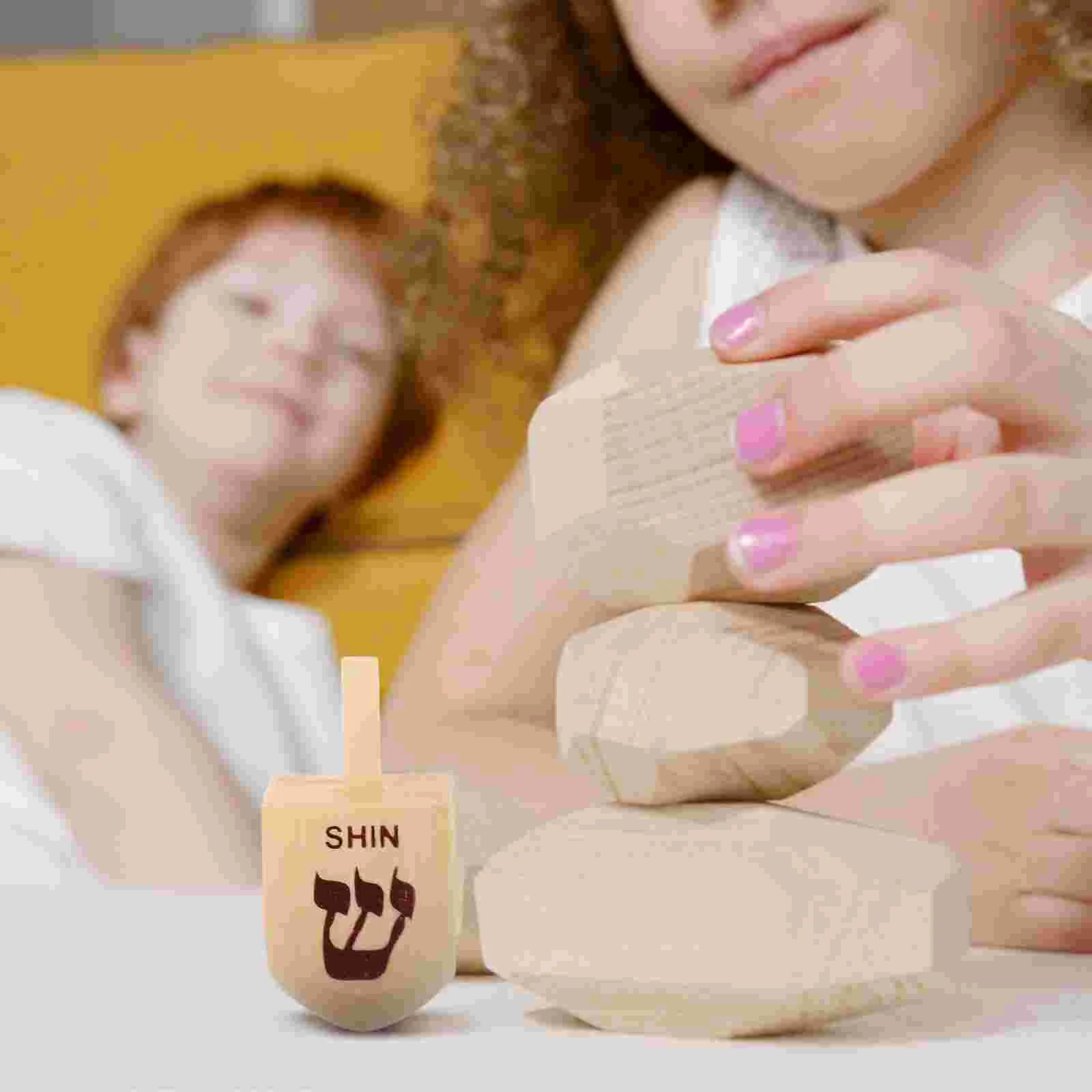 Spinning Top Toy 10 Pcs Wooden Dreidels Hanukkah Party Supplies