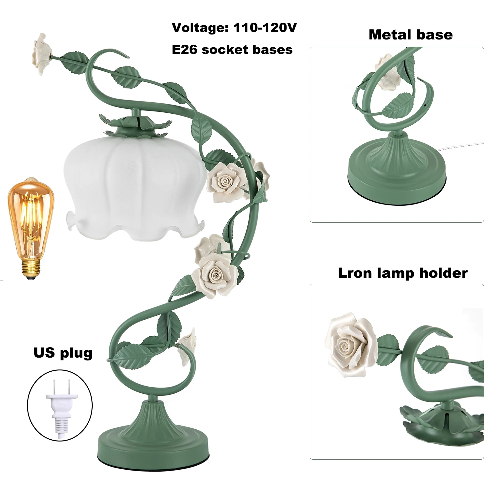 Green Flower Petal Table Lamp Bedroom Bedside Flower Night Light Glass Lampshade 4