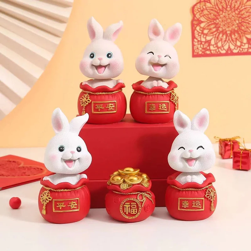 

2023 Zodiac New Year Lucky Doll Creative Gift Cute Rabbit Car Ornament Swing Head Rabbit Car Interior Pendant