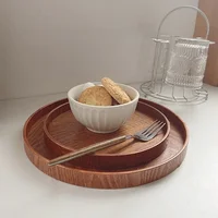 Nordic Decorative Tray Wooden Tray Retro Round Serving Plate Fruit Dessert Storage Trays Coffee Cup Mat Pad Home Decor  나무 트레이 2