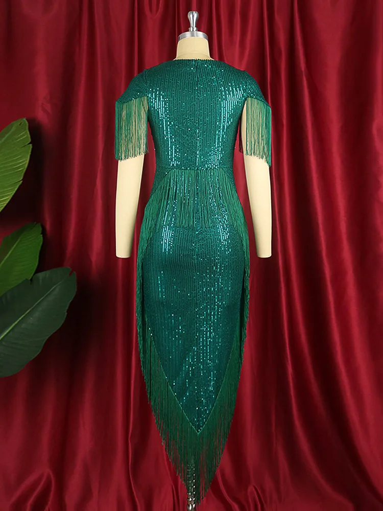 Plus Size Women Party Dresses Club Sequin Tassels Fringe Dress Female Fashion Elegant Bodycon Gowns 2023 Christmas Casual Outfit