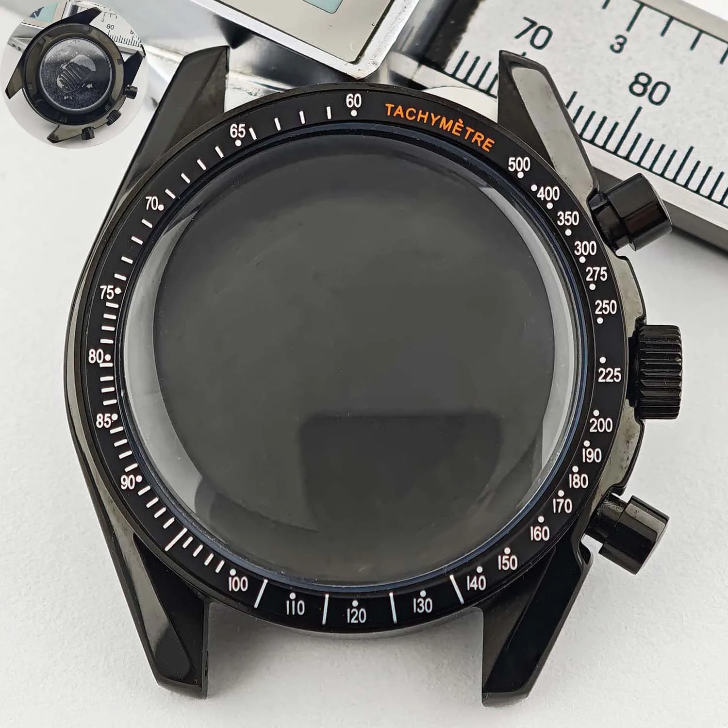 Men's 39.7mm Stainless Steel Watch Case with Moon Back Cover