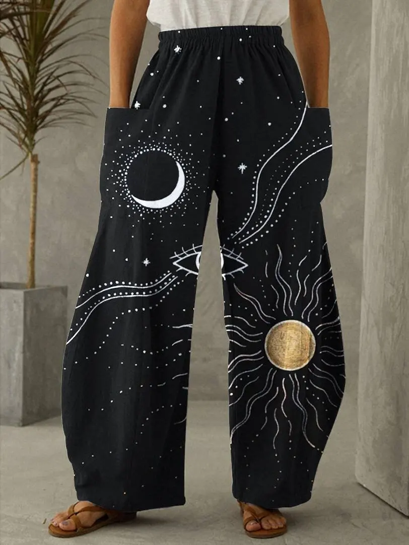 Female Vintage Wide Leg Pants Fashion Harajuku Casual Loose Spring Summer Women Elastic Waist Comfortable Home Print Trousers capri sweatpants Pants & Capris