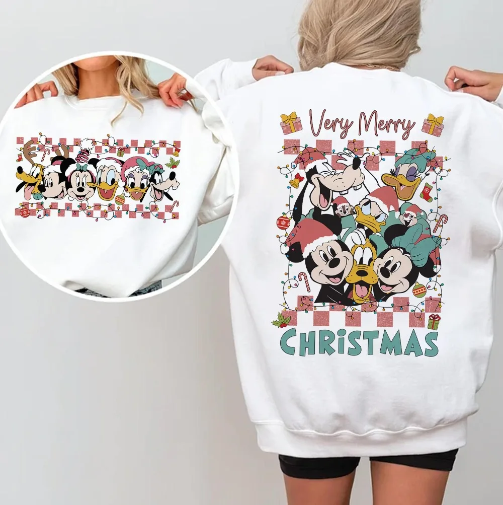 Sudaderas con capucha Retro de Mickey muy Feliz Navidad a cuadros