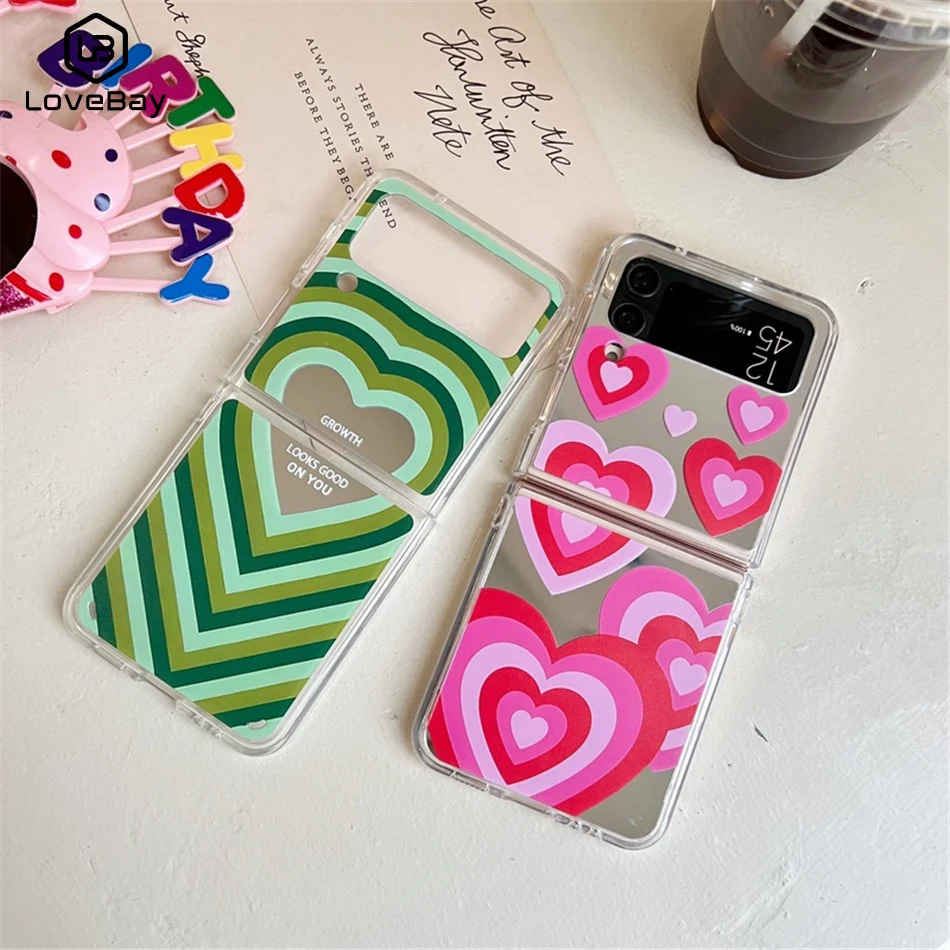 Lovebay Mirror Love Heart Custodia Pieghevole Per Telefono Per Samsung Zflip 3 Soft Tpu E Pc Fashion Cute Cover Posteriore Per Samsung Zflip 4