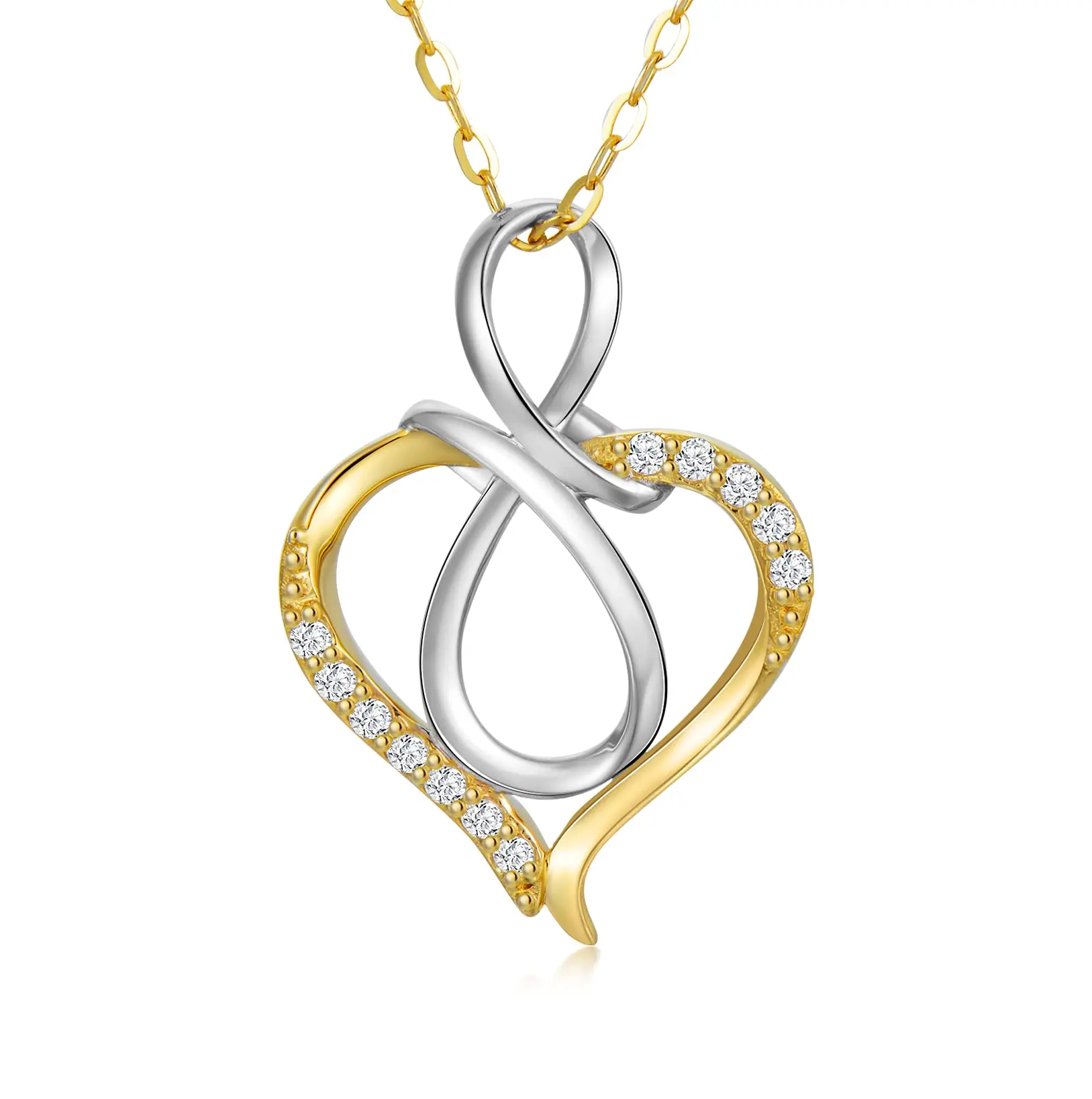 

YFN 14K Yellow Gold Nature Diamond Heart Necklace for Women Real Gold Infinity Heart Pendant Necklaces Fine Jewelry Gifts