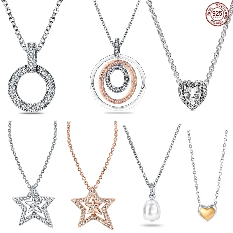 

New pendant 925 sterling silver rose gold exquisite O-shaped pendant charm bead fits original necklace DIY women's jewelry