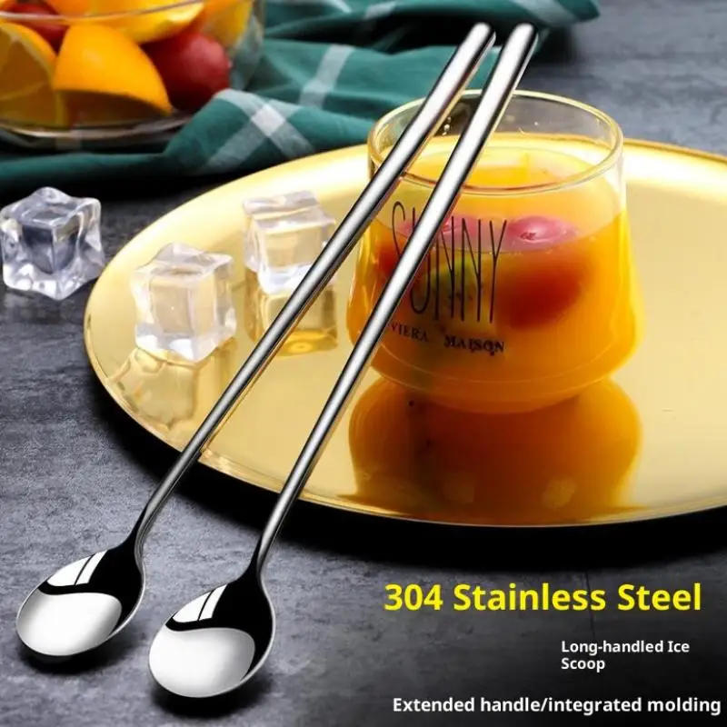 1pc 304 Stainless Steel Spoons Ice Cream Spoons Long Handle Coffee Spoons Stirring Spoons Kitchen Utensils