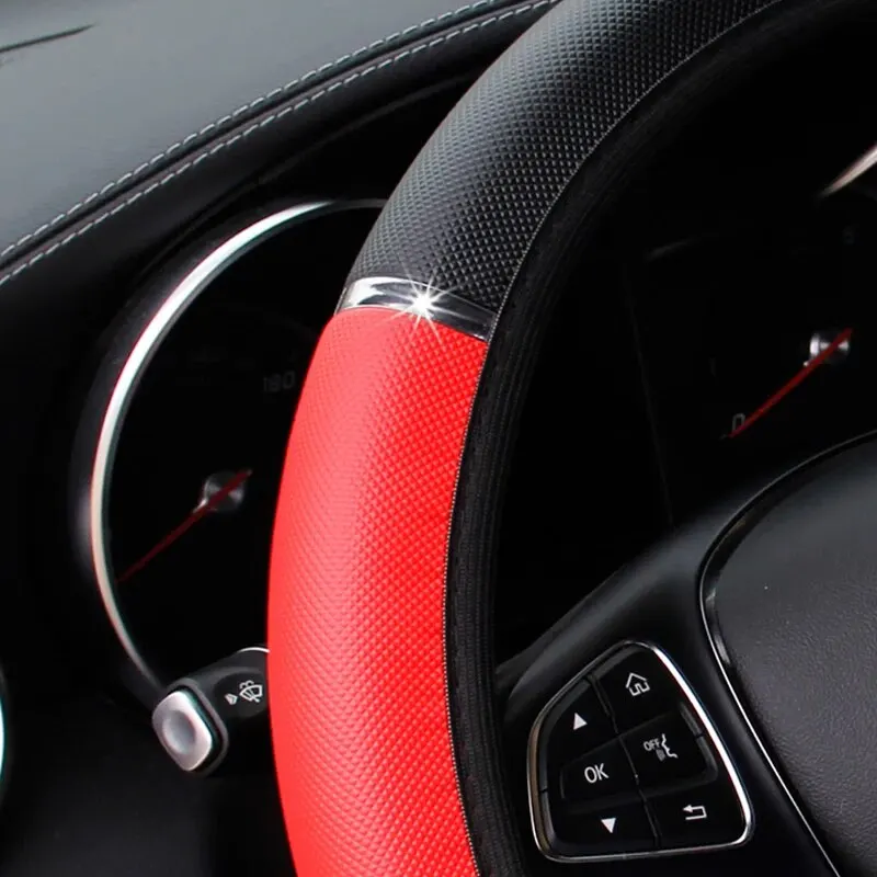 Leder Metallstreifen Sportliches Pop-Auto ohne Innenfelge Lenkradbezug Autozubehör Passend für 14,5-15 Zoll – Detail 6
