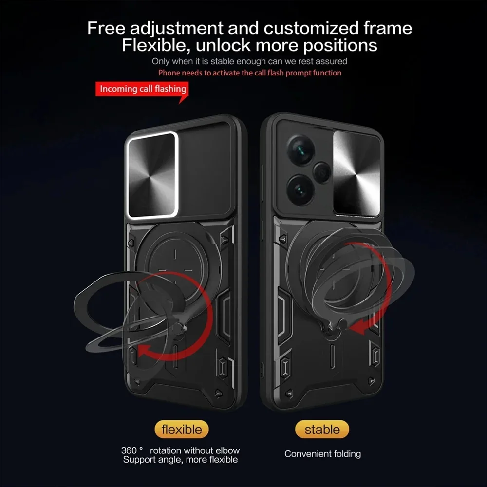 Magnetic Slide Camera Case with Armor Ring Holder and MagSafe Compatibility