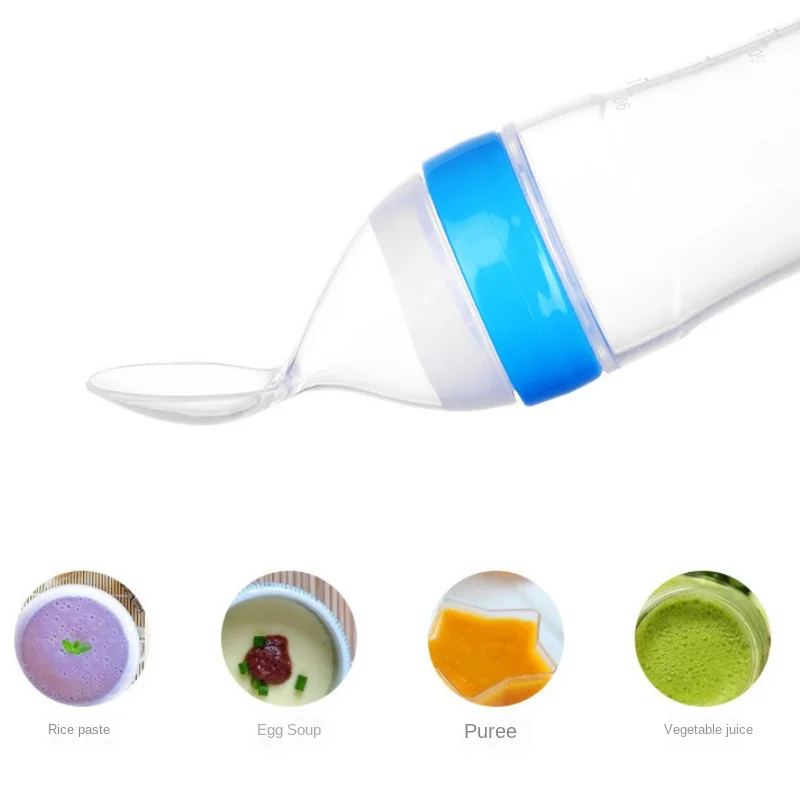 Silicone Feeding Spoon Learning Spoons Baby Cutlery Squeezing Feeding Bottle Spoon