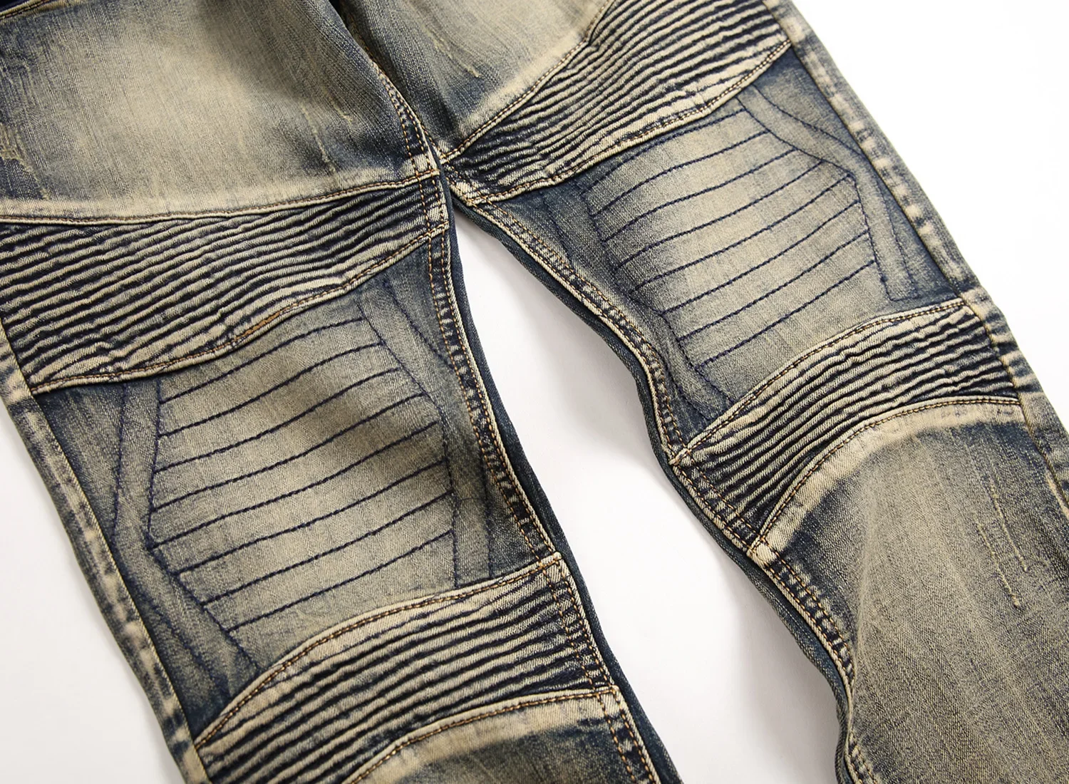 Four Seasons High Street Retro Distressed Tapered Jeans Men Patchwork Ripped Jeans Cotton Straight Pencil Y2k Streetwear
