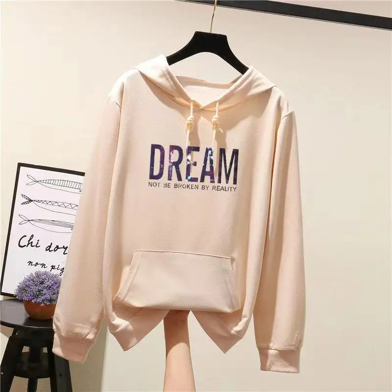 2023 New Spring and Autumn Fashion Age Reducing Academy Style Letter Printed Kangaroo Pocket Loose Relaxed Hooded Sweater