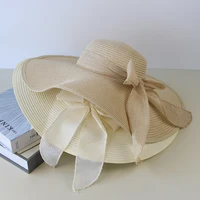 Summer Women Straw Hat Bowknot Wide Brim Floppy Panama Hats Female Lady Outdoor Foldable Beach Sun Cap 5