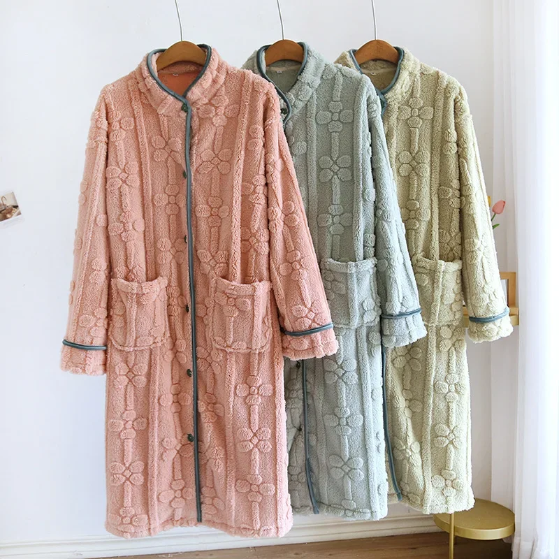 

Autumn Winter Sleepwear Warm Robe For Women Pajamas Bathrobe Woman Clothing Pijama Mujer Flannel Pyjama Cute Loungewear New Hot