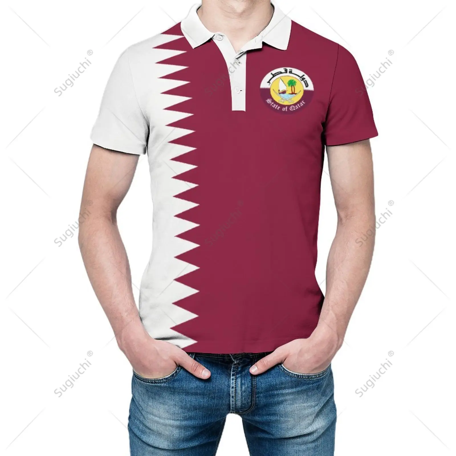 Polo Unisex Bandiera Del Qatar Stampa 3D Uomo Polo Abbigliamento Moda Tute Maniche Corte