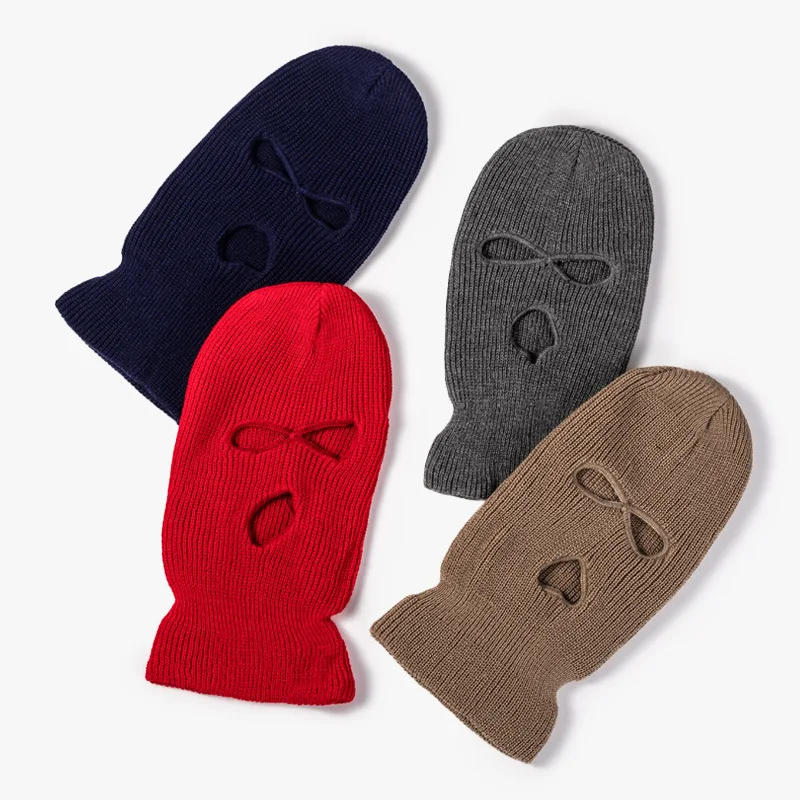 

Balaclava Hat ski mask 3-Hole Knitted Full Face Cover Riding a mask Winter hat Keep warm Pure color Set head cap