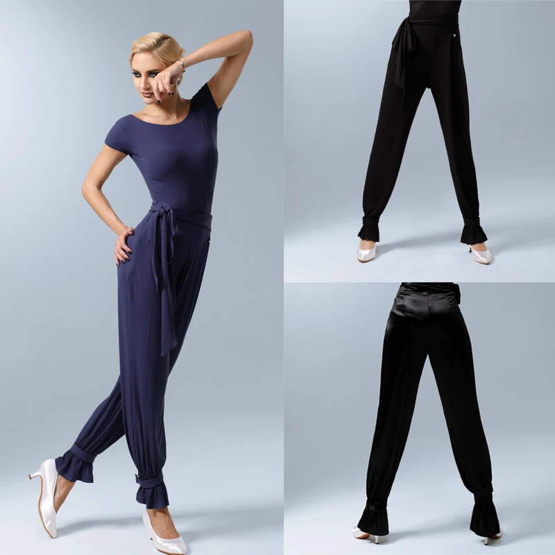 3 Colors Modern Dancing Pants For Women High Waist Latin Dance Leggings Velvet Ballroom Dance Pants Practice Clothes SL9189