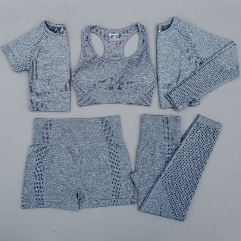 Yoga Set Sports Set Gym Workout Set Sportswear Set Fitness Set Sports Bra Set Yoga Pants Set 2/3/5PCS Women Vital Seamless Yoga Set Workout Sportwear Gym Clothing Short/Long Sleeve Crop Top High Waist Leggings Sports Suit