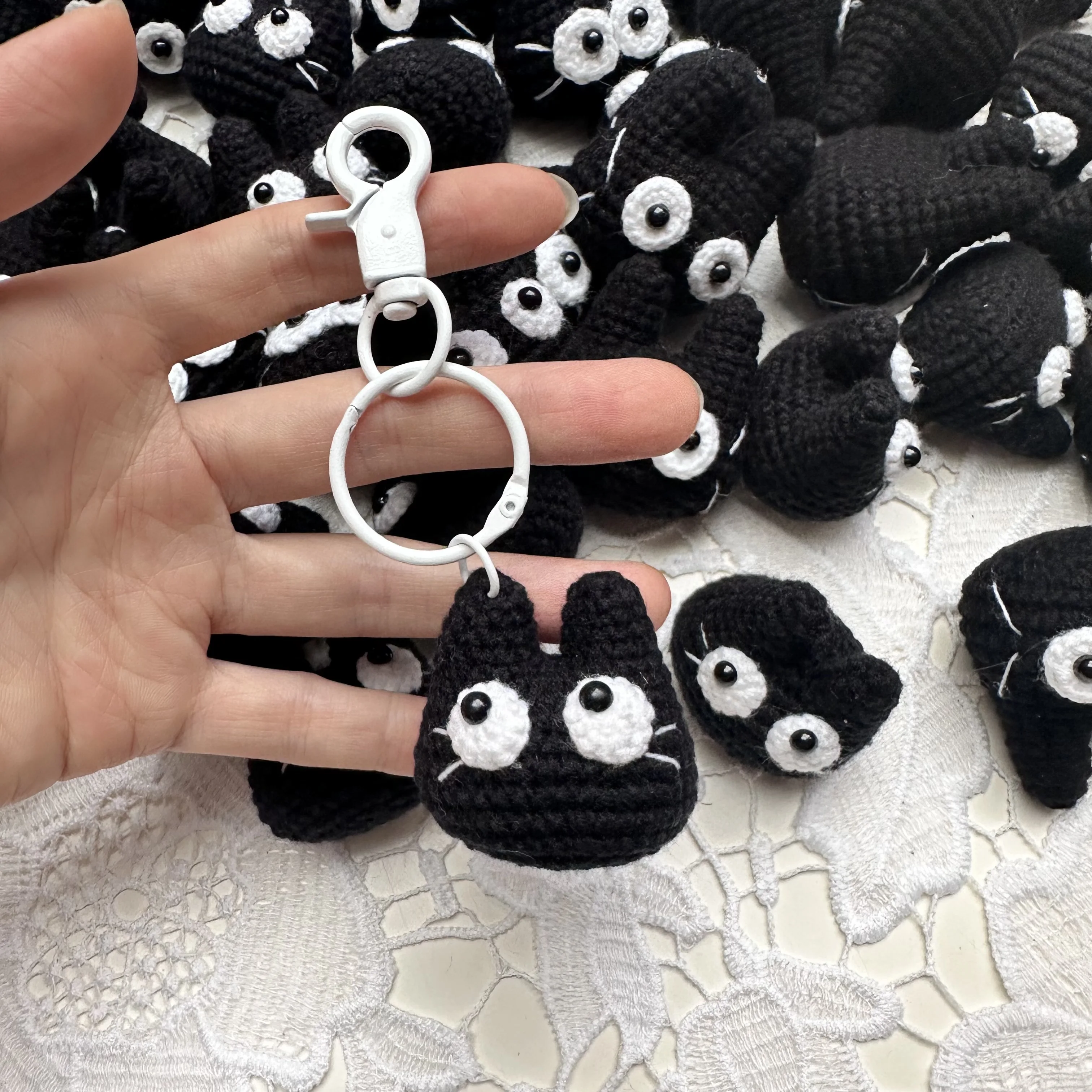 New Knitted Woven Black Cat Keychain Cute Keyrings Crochted