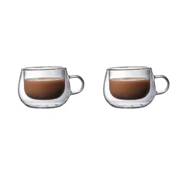 Elegant Double Wall Glass Mug with Heat Resistant Handle - Perfect for Coffee, Milk, Juice, or Water (2pcs 200ml)