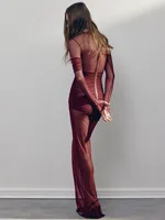 Articat Elegant Mesh Patchwork Long Sleeve Bodycon Party Club Evening Dress Sexy Double Layer Perspective Vestido Autum Clothing 2