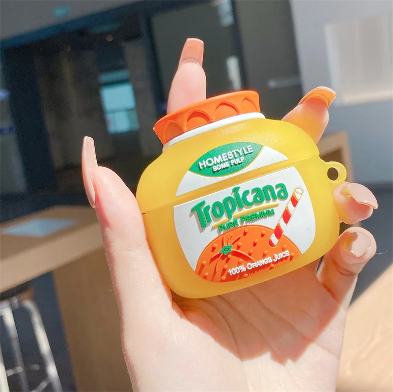 만화 귀여운 무선 헤드폰 보호 커버, 오렌지 주스 3D 이어폰 케이스, 에어팟 프로 1 2 에어팟 케이스