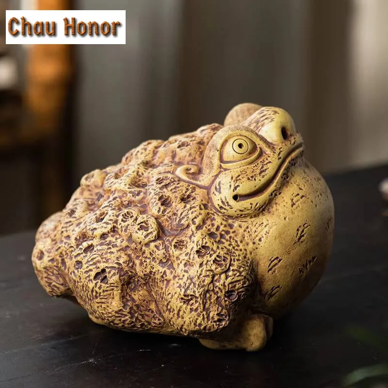 Creativity Lucky Golden Toad Statue Ornaments Chinese Yixing Purple Clay Tea Pet Handmade Tea Set Decors Tea Ceremony Collection