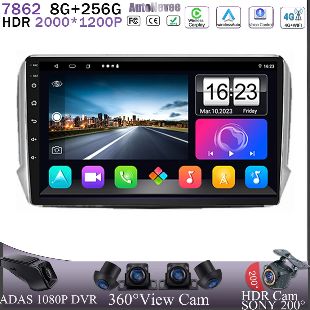 

Android 13 Carplay For Peugeot 2008 208 For Series 2012-2018 Navigation Radio Stereo BT 7862 5G Wifi QLED Screen DVD CPU HDR GPS