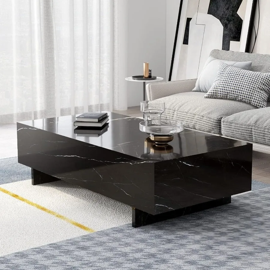 Black Marble Rectangle Coffee Table 1