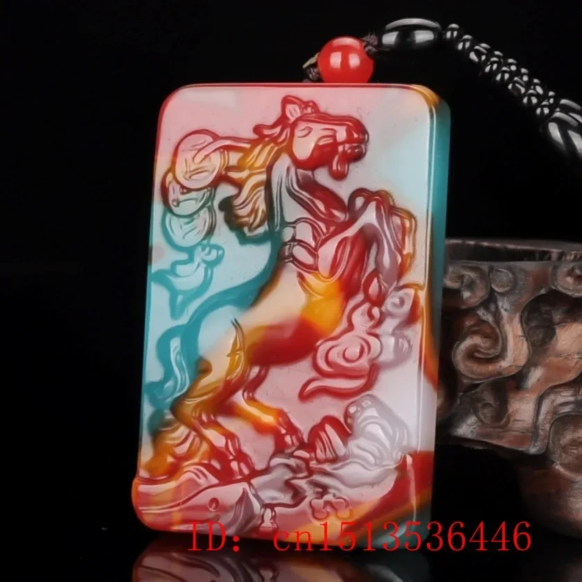 

Natural Colour Jade Horse Pendant Necklace Charm Jewellery Fashion Accessories Hand-Carved Man Luck Amulet Sweater Chain