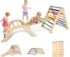 5 in 1 Wooden Montessori Climbing Set with Arch/Ladder/Ramp Foldable Climbing Toys Fun Indoor Playground Jungle Play Gym Rainbow 1