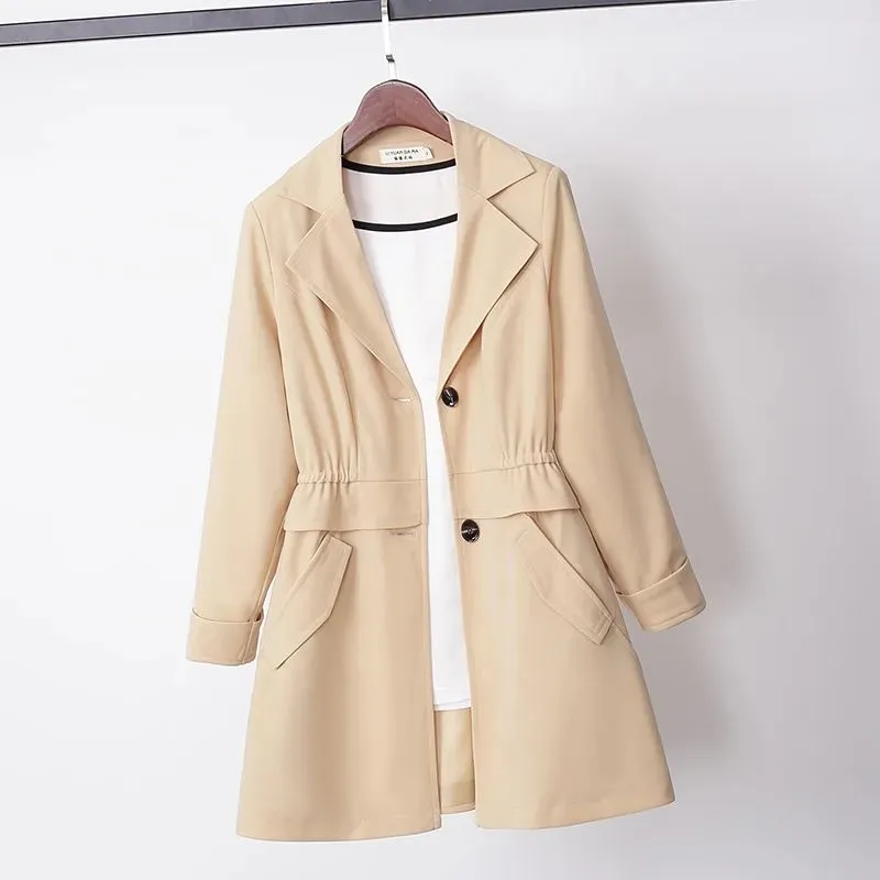 

Тренчкот женский с подкладкой, весна-осень 2022, Новые однотонные Костюмные воротники, повседневные корейские приталенные пальто, женская ветровка, Топ