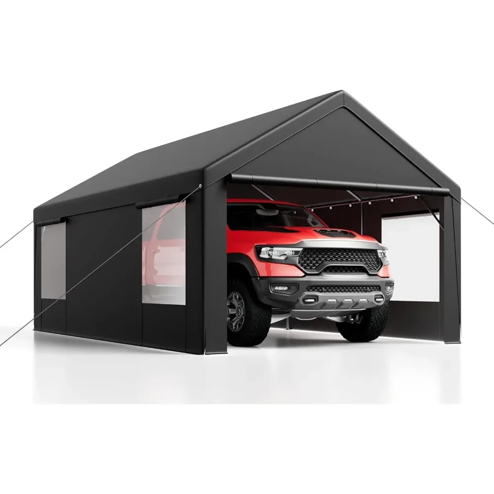 10'x 20'Heavy Duty Carport with Roll-up Ventilated Windows,Portable Garage with Removable Sidewalls & Doors for Car, Truck, Boat