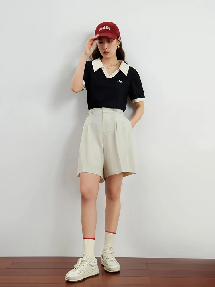DUSHU Casual Loose Fitting Wide Leg Bermuda Shorts For Summer 2023 New High Waisted White Women Casual Loose Shorts