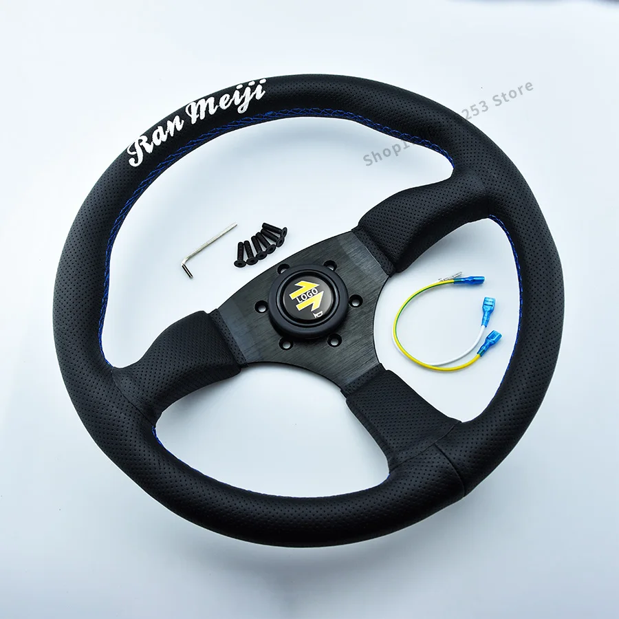Jdm 14inch White Ran Minji Steering Wheel Leather Drift Sport Steering